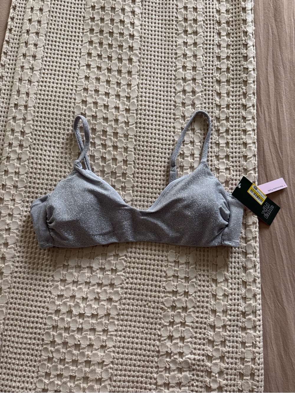 NEW wild fable Shimmery Light Gray Bikini Top Size M
